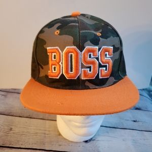 NEW LEAGUE BOSS BASEBALL CAP MEN'S SNAPBACK ORANGE AND CAMOUFLAGE